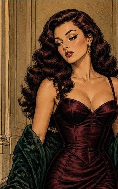 Vivienne in her burgundy gown, from The Robe Undone